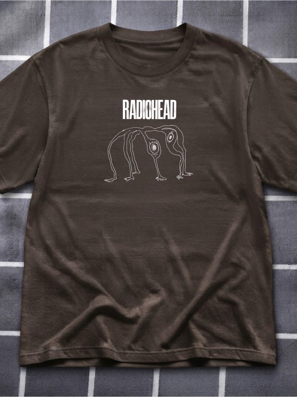 Gildan Radiohead Graphic Band Tee - Brown with White Print